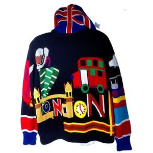 Vintage Jack B Quick New York City London Hoodie Novelty Sweater Size Small